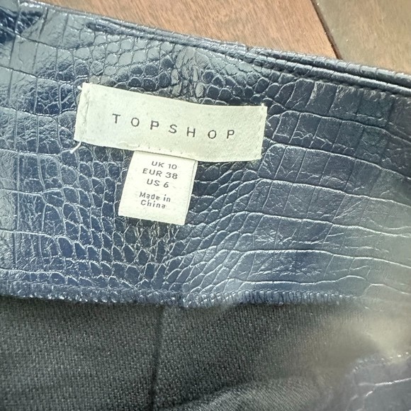 Topshop Dark Blue Faux Leather Croc Pencil Skirt Size 6 - Picture 5 of 7